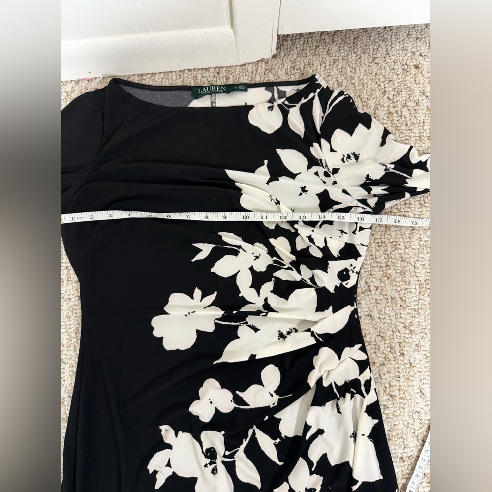 Ralph Lauren Black and White Floral Long Sleeve Dress size 6 - Picture 9 of 9